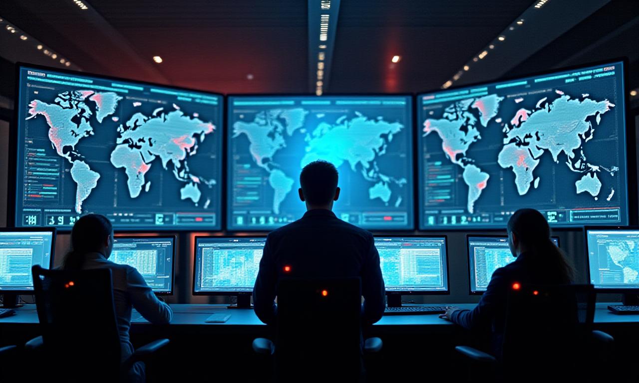 Logistics dispatch center with digital screens and professional staff